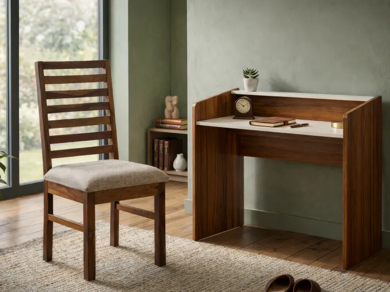 Luna Engineered Wood Study Table With Alexa Wooden Chair